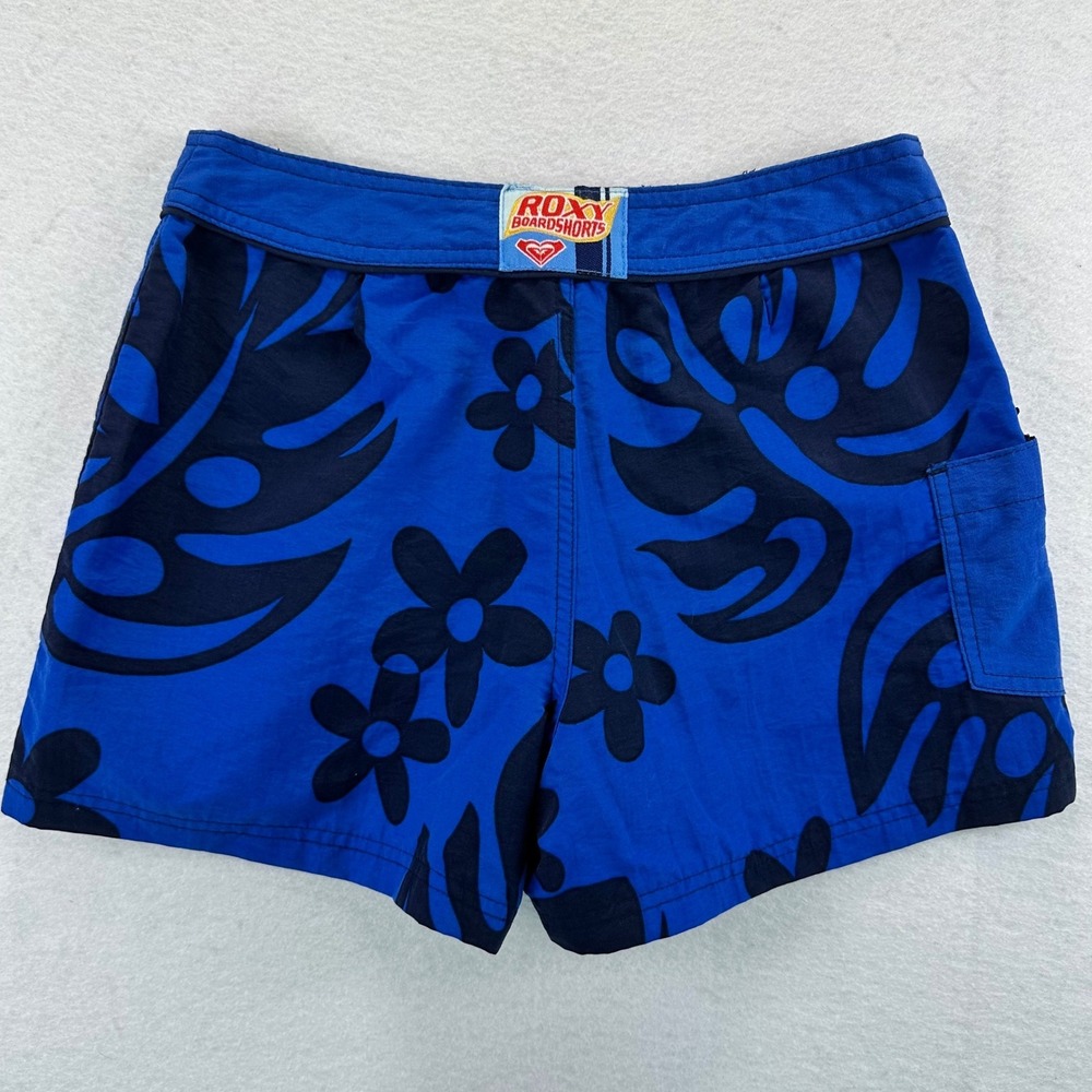 Vintage Roxy Quiksilver Blue Floral Board Shorts Juniors Size 1 Y2K Hibiscus - Picture 4 of 14